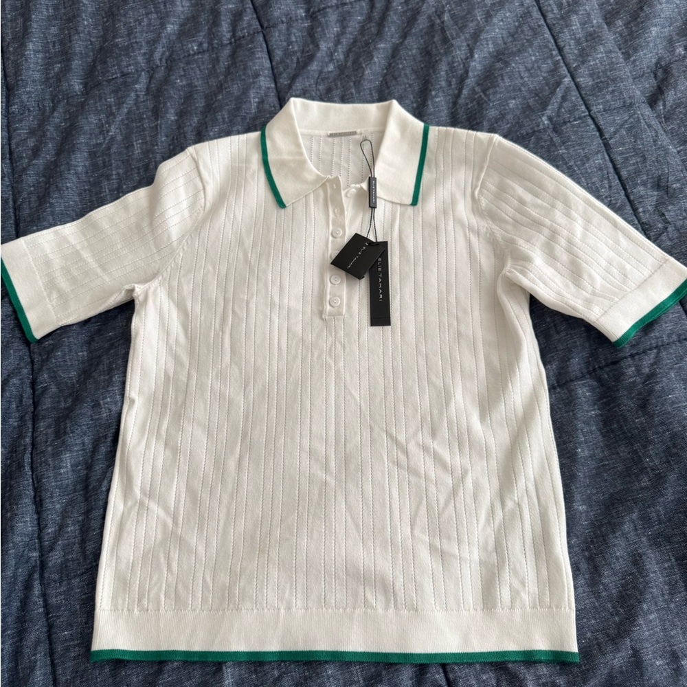 Elie Tahari Soft Stretch Polo with Green Trim NWT